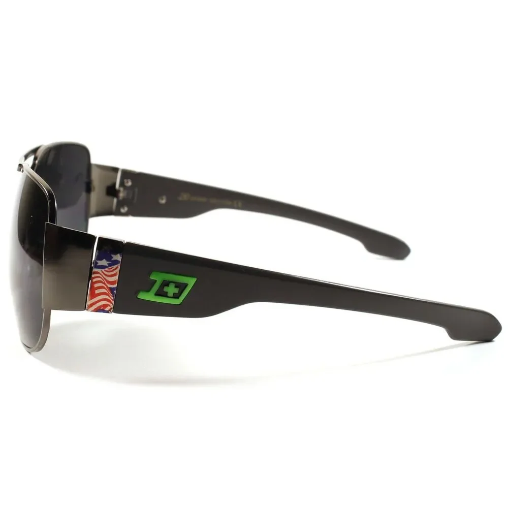 Novelty Mens Womens Gunmetal Rectangle Patriotic American Flag Sunglasses